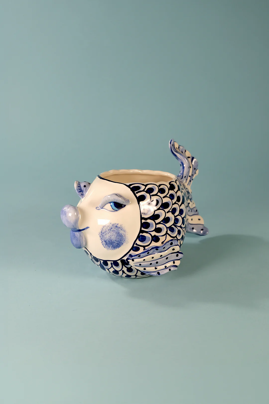Blue and White Fish Planter