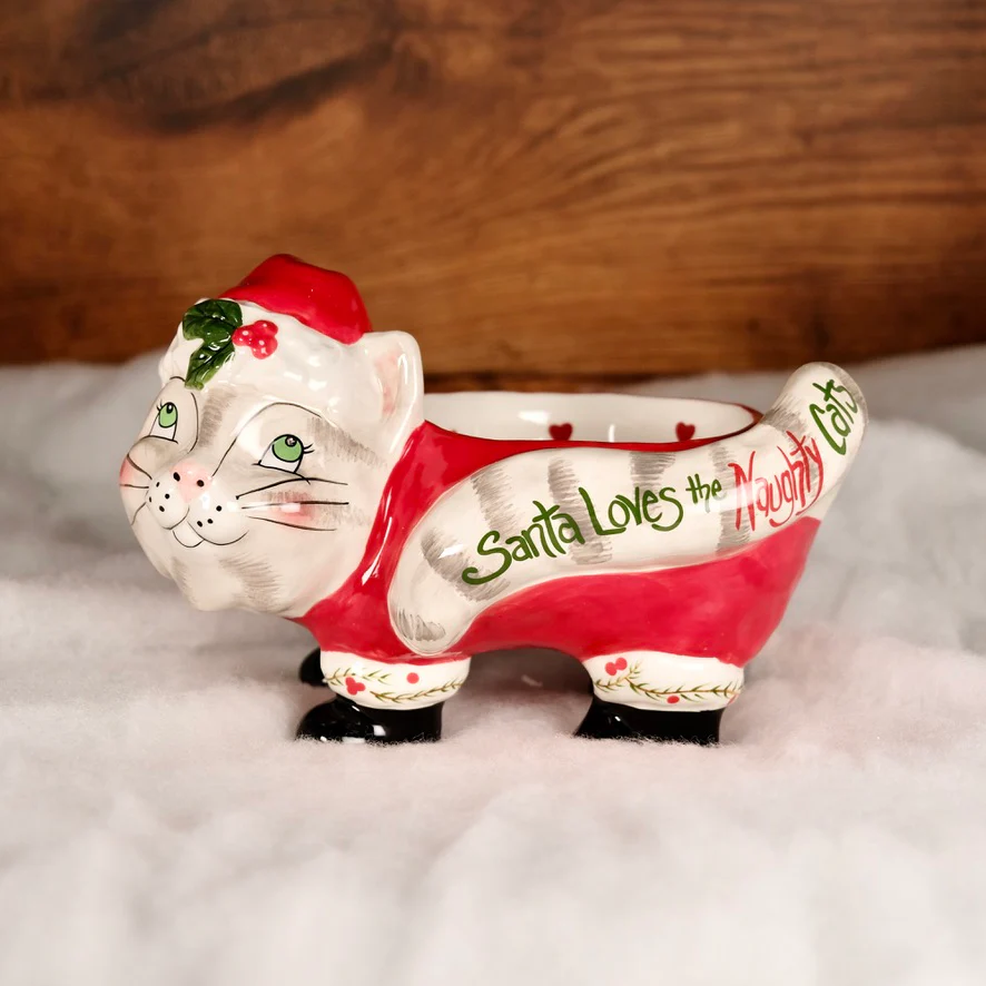 CHRISTMAS PEDESTAL CAT BOWL