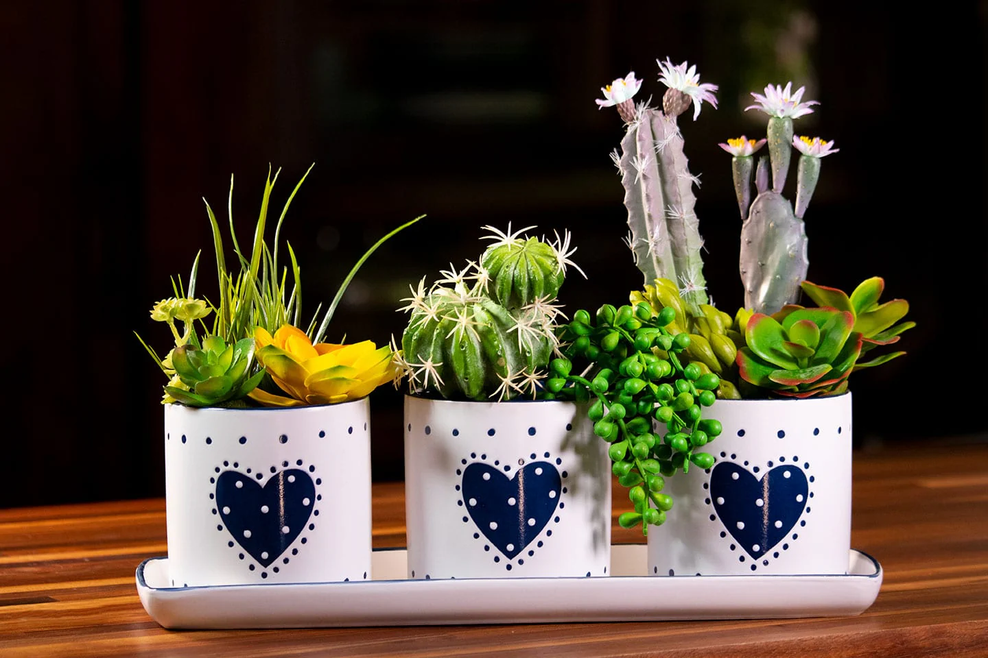 Country Heart Set of 4" Planters W/ Tray