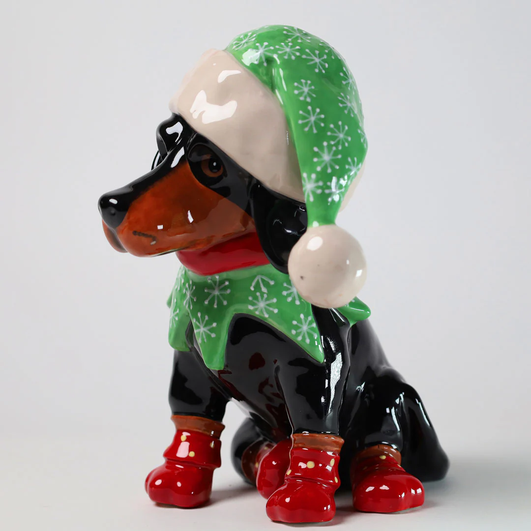 Dachshund in Elf Hat Figurine