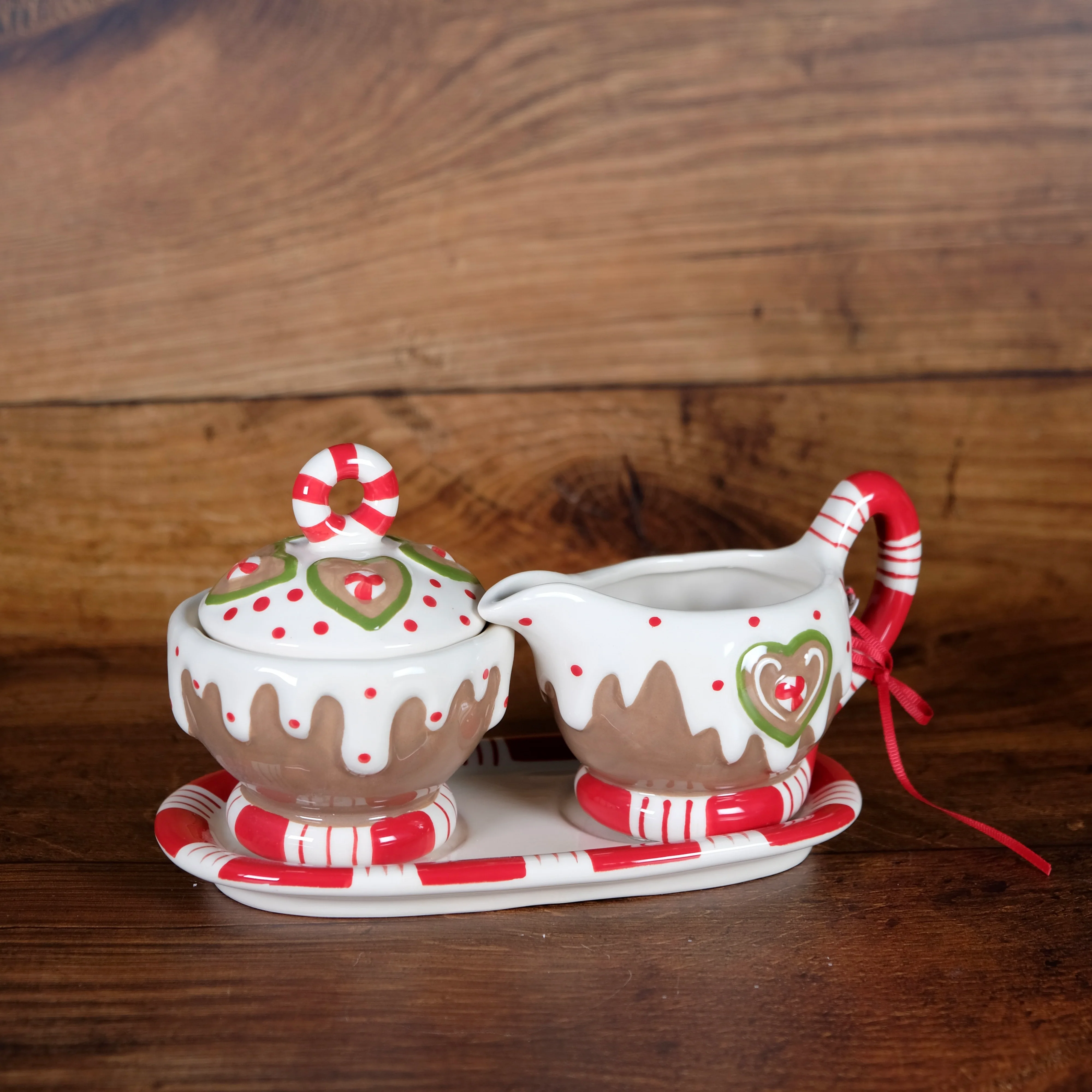 Gingerbread Creamer and Sugar with Tray