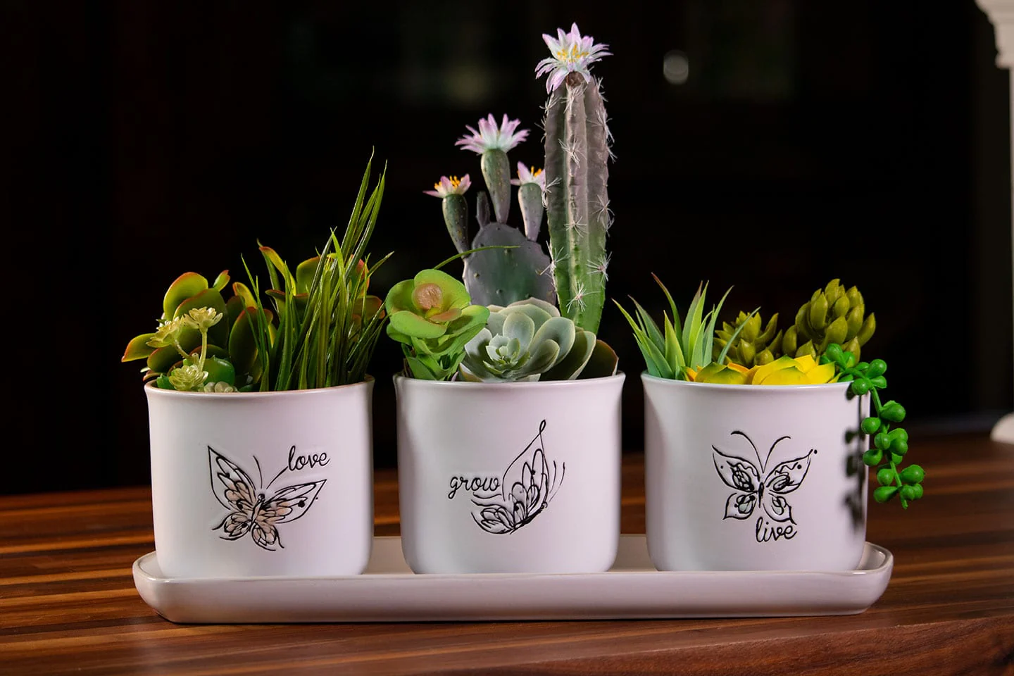 Landry Butterfly Set of 4" Planters W/ Tray