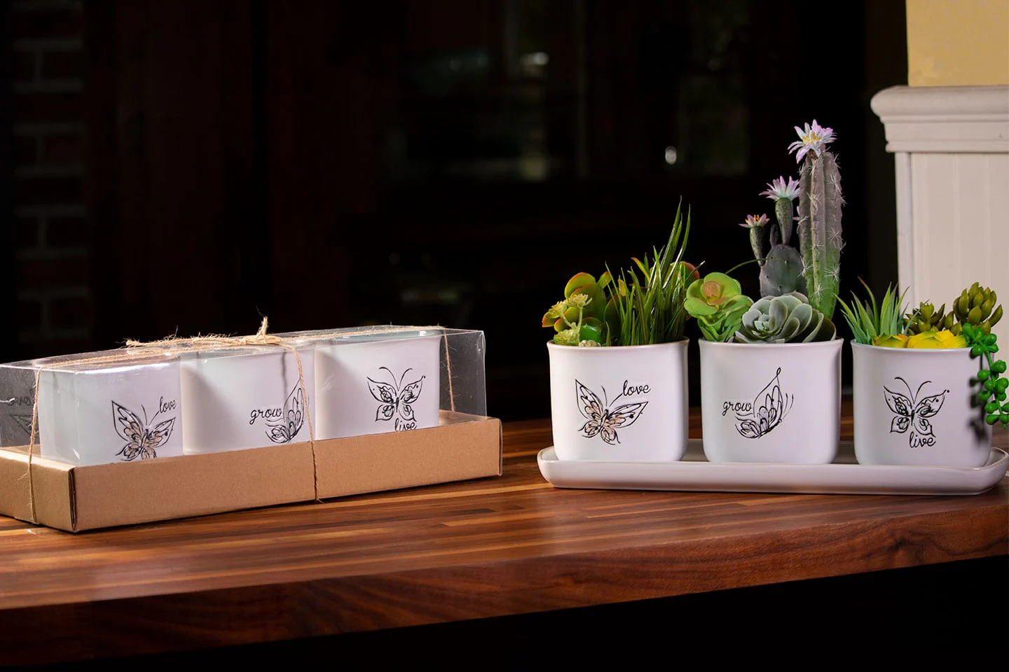Landry Butterfly Set of 4" Planters W/ Tray - Image 3