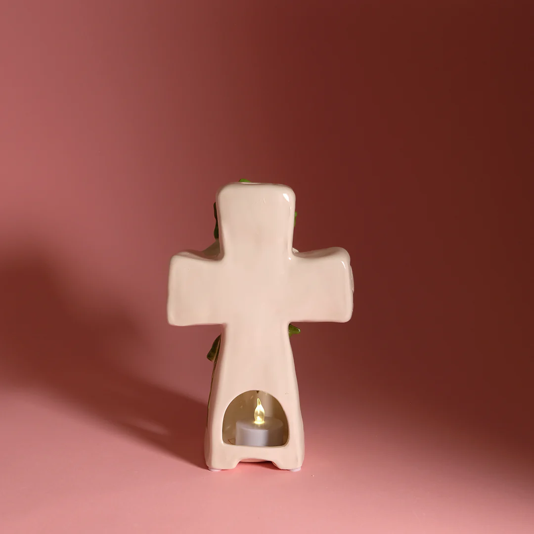 Lily Cross Tealight Holder in White - Image 4