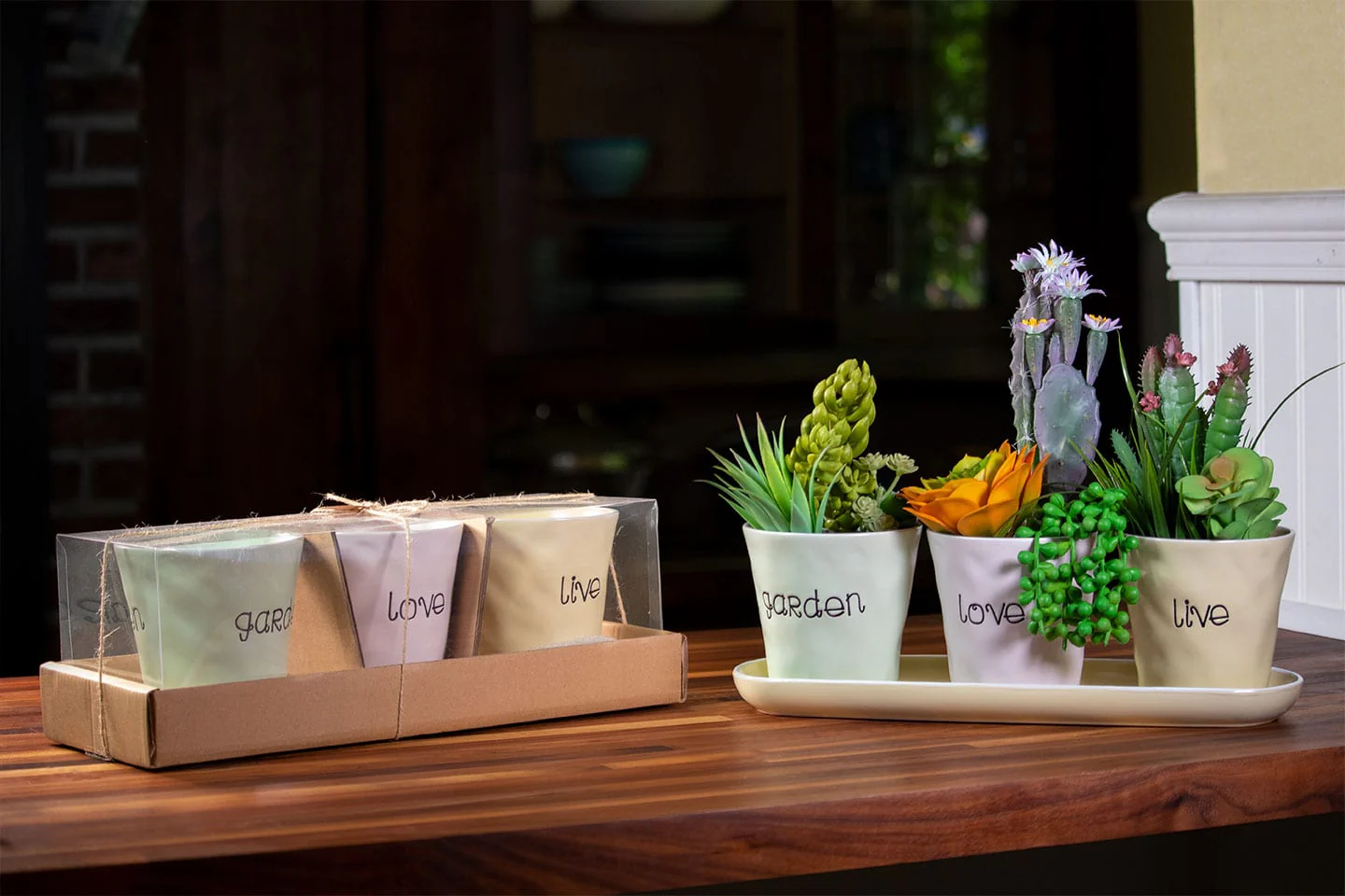 Live Love Garden Set of 4" Planters W/ Tray - Image 3