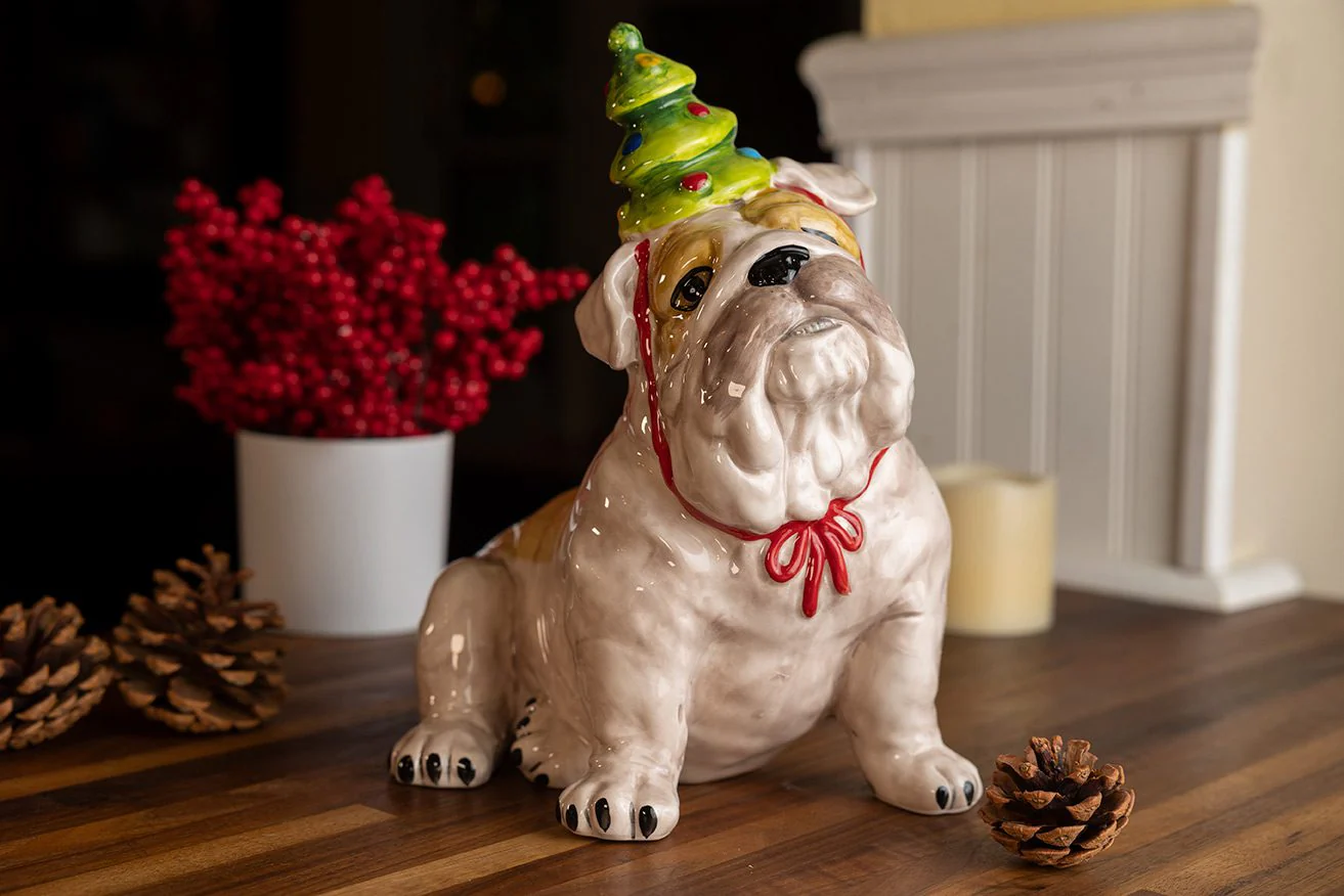 Penny with Holiday Tree Hat Dog Figurine