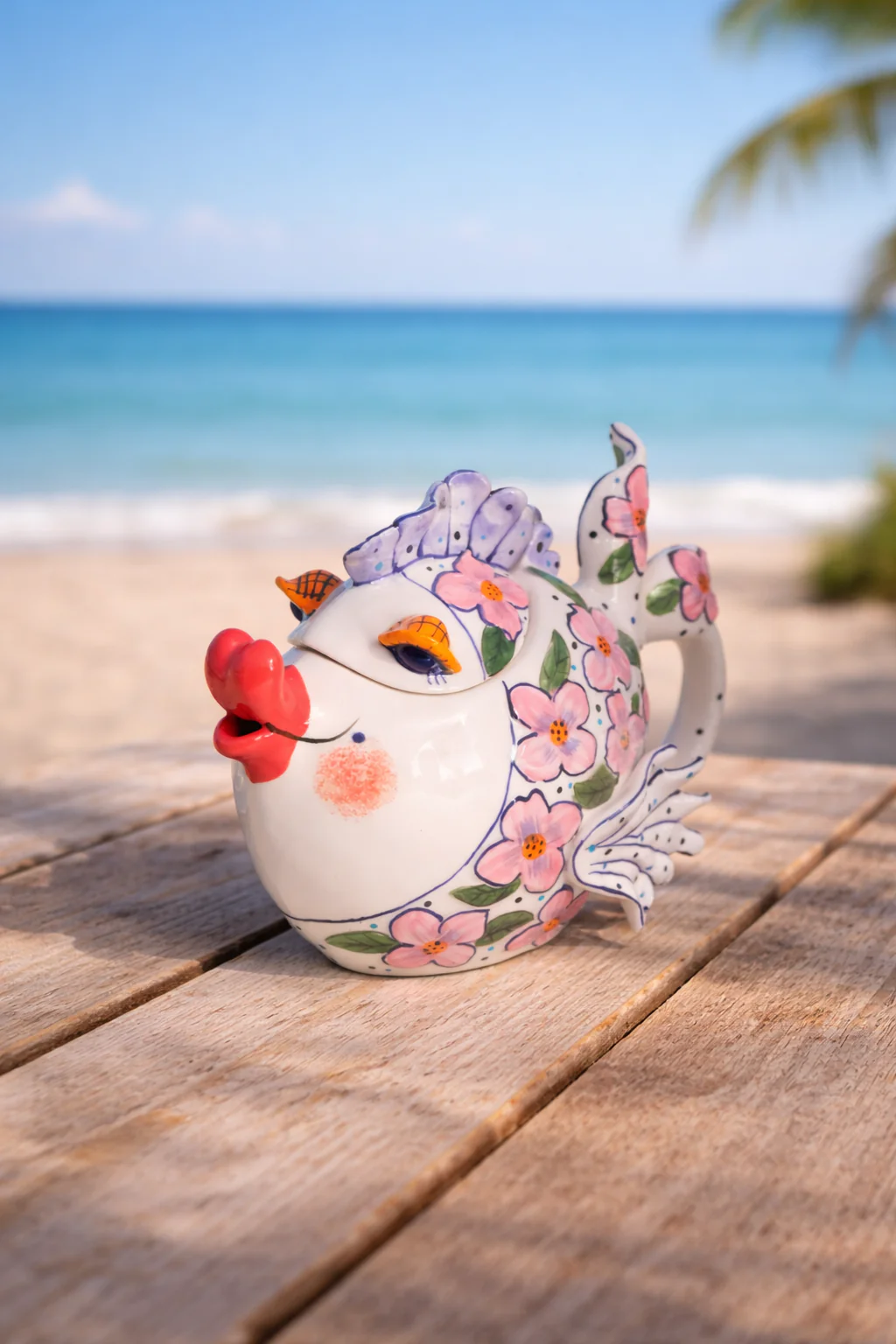 Pink Flower Fish Teapot - Image 2