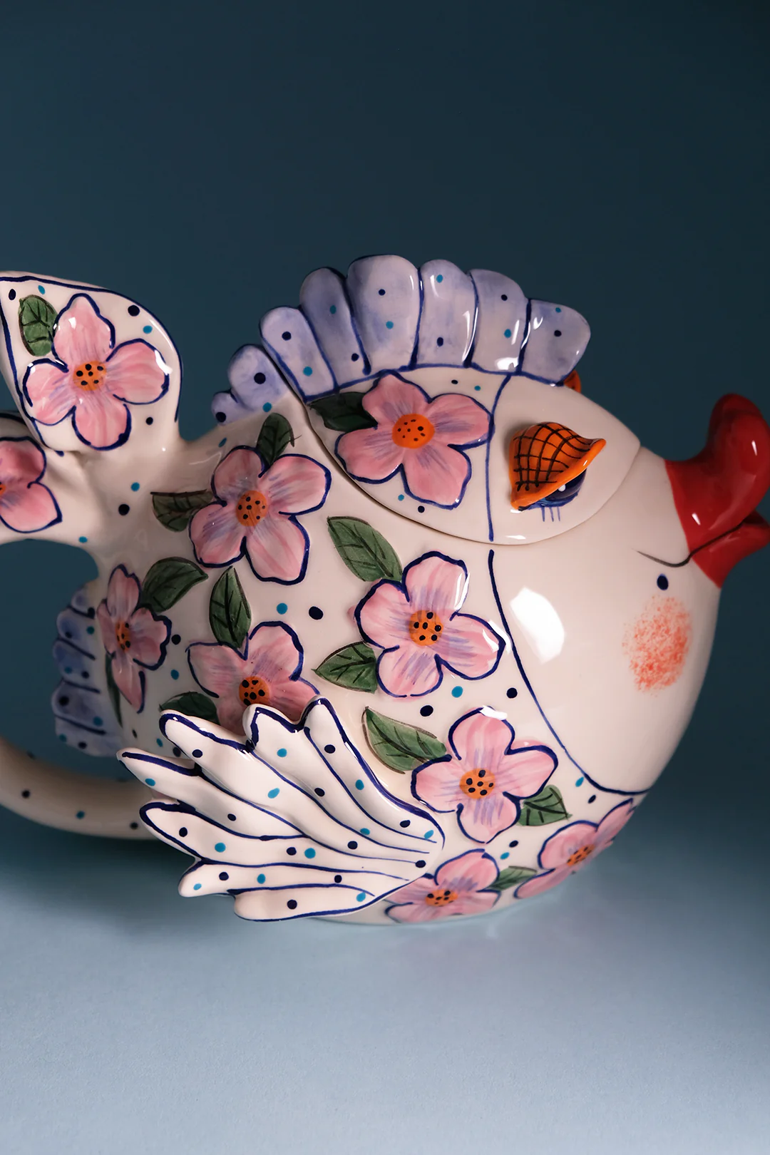 Pink Flower Fish Teapot - Image 6