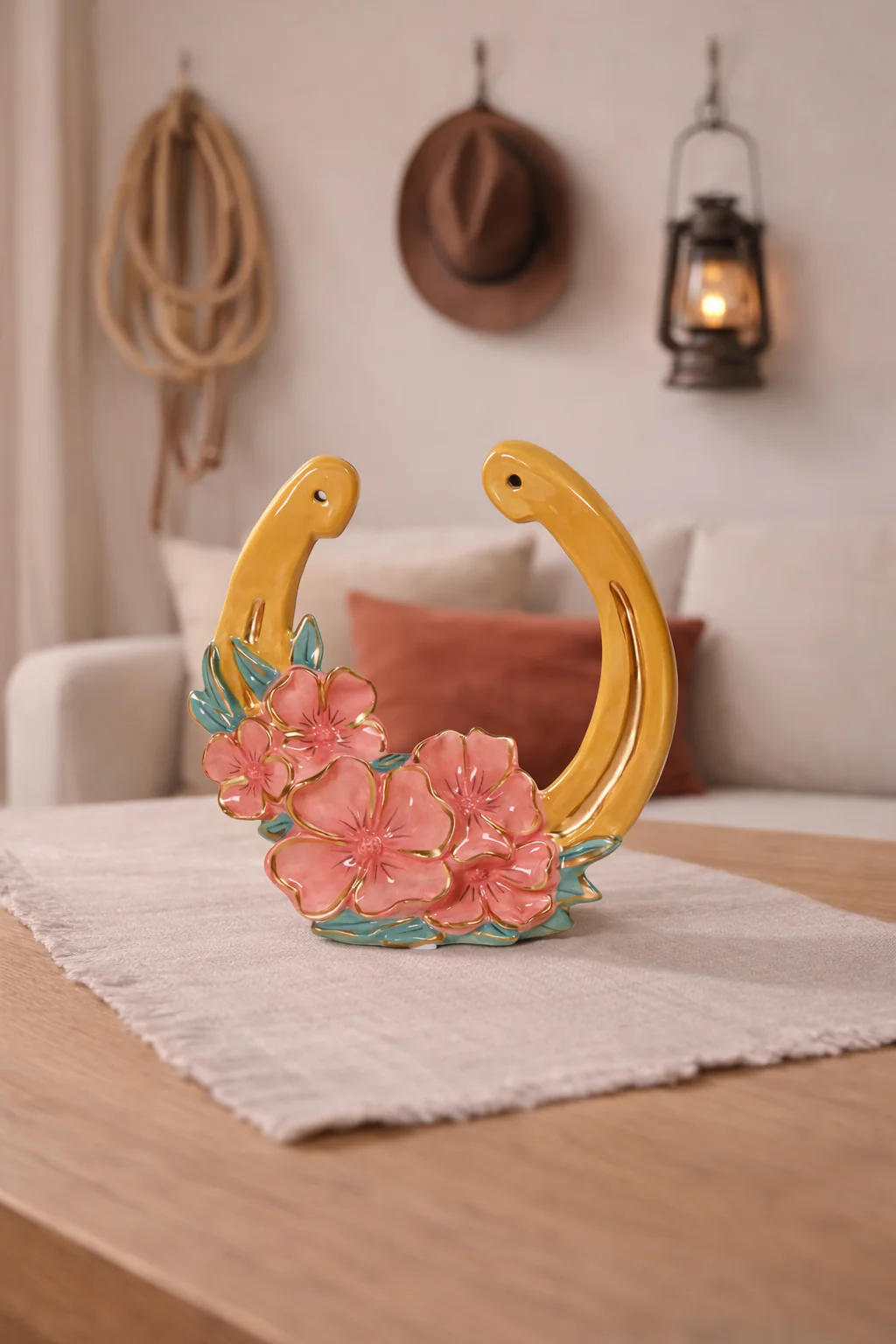 Pink Poppy with Jade Horseshoe Tealight Holder - Image 2