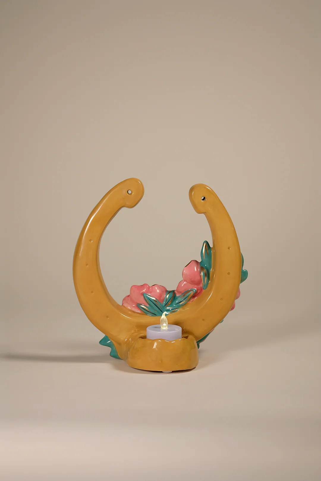 Pink Poppy with Jade Horseshoe Tealight Holder - Image 4