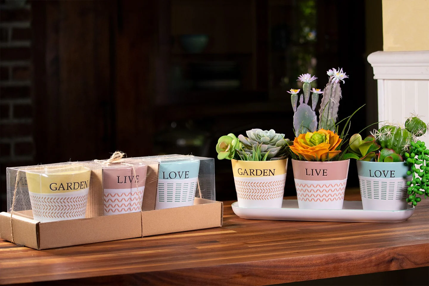 Spring Sentiment Set of 4" Planters W/ Tray - Image 3